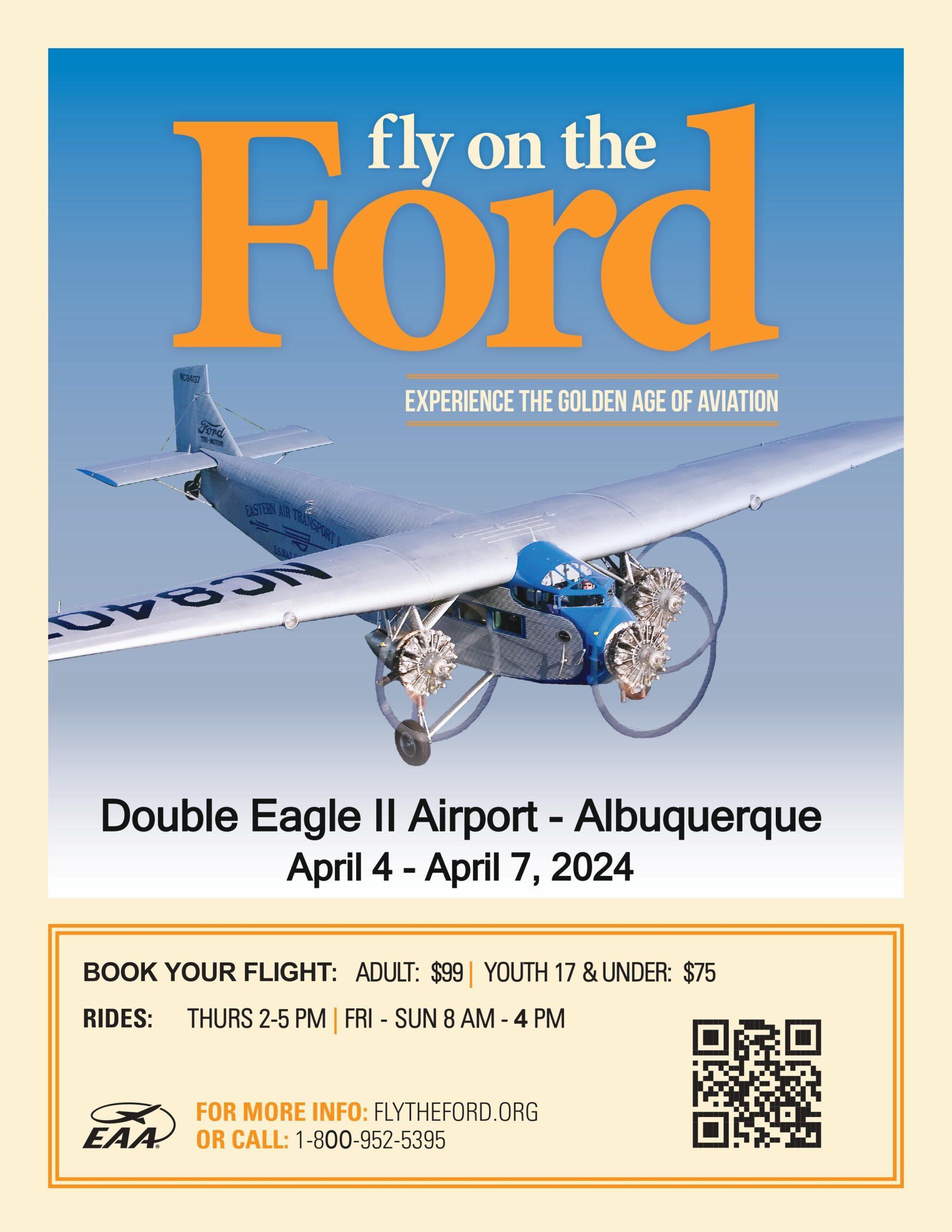 Fly the Ford Tri-Motor – Apr 4-7, 2024 | EAA 179 | Albuquerque